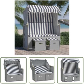 Strandstoel Lounger - Blauw/Wit/Grijs - 115x55x133/151/156 cm - Verstelbare Rugleuning