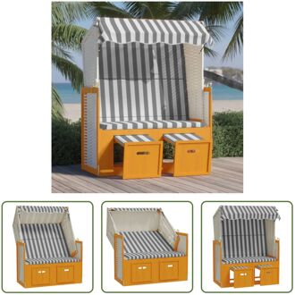 Strandstoel Lounger - Grijs en Wit - 115 x 55 x 133 / 151 / 156 cm - Poly Rattan - Houten Frame