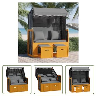 Strandstoel Lounger - Poly Rattan - Uitschuifbaar - Verstelbare Rugleuning - Met Luifel - Zwart