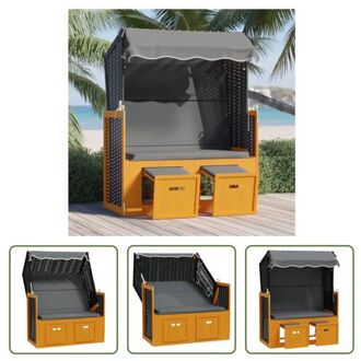 Strandstoel Lounger - Poly Rattan - Verstelbare Rugleuning - Uitschuifbare Voetensteunen - Luifel - Zwart