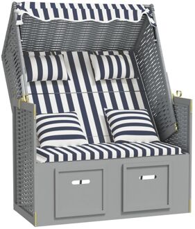 Strandstoel met kussens poly rattan en hout blauw en wit