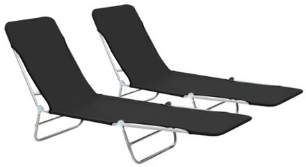 Strandstoel Set - zwart - 56 x 182 x 24.5 cm - verstelbare rugleuning