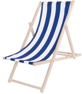 Strandstoel - Verstelbaar - Beukenhout - Hangemaakt - Blauw/Wit