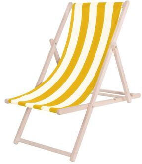 Strandstoel - Verstelbaar - Beukenhout - Hangemaakt - Geel/Wit