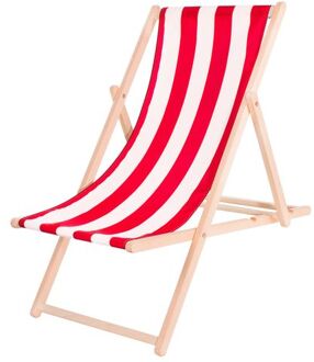 Strandstoel - Verstelbaar - Beukenhout - Hangemaakt - Rood / Wit