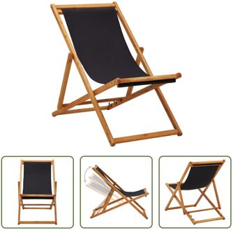 Strandstoel - Verstelbaar - Hout - Zwart - 60x112 / 119 / 127 cm - 81 / 88.5 / 95 cm - 40 cm - 230