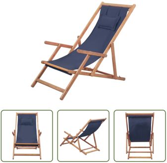 Strandstoel - Verstelbaar - Houten frame - Weerbestendige zitting - Blauw - 60x112/119/127 cm - Incl