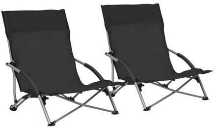 Strandstoelen - Inklapbaar - Oxford Stof en Staal - 55.5 x 65.5 x 66 cm - Zwart - Set van 2