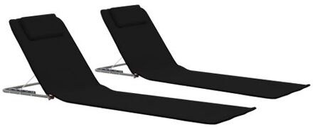 Strandstoelenset Opvouwbaar - 160x53x47 cm - Met Opbergvak - Hoofdsteun - Zwart