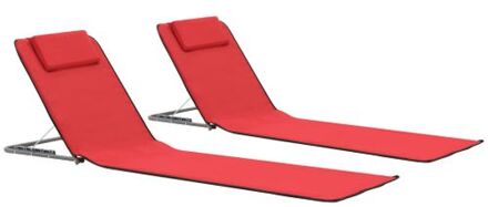 Strandstoelenset - Opvouwbare strandmatten - Rood - 160 x 53 x 47 cm - Hoofdsteun en opbergvak