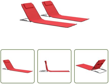 Strandstoelenset - Opvouwbare strandmatten - Rood - 160 x 53 x 47 cm - Hoofdsteun en opbergvak