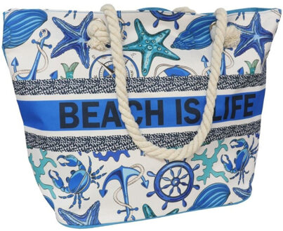 strandtas - blauw - touw handvat - 19 x 51 x 34 cm