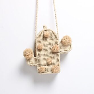 strandtas cactus Rotan Zak stro zak zomer zakken met pom pom vrouwen messenger handtas gevlochten beige