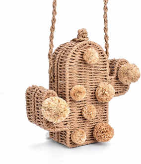 strandtas cactus Rotan Zak stro zak zomer zakken met pom pom vrouwen messenger handtas gevlochten bruin