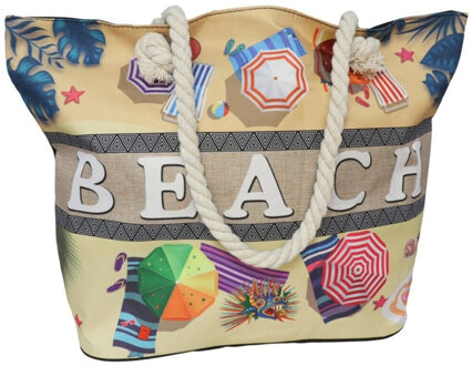 strandtas - creme - touw handvat - 19 x 51 x 34 cm