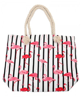 Strandtas flamingo wit 35 x 45 cm - Strandtassen Multikleur