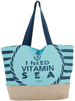 Strandtas I Need Vitamin Sea blauw 37 x 53 cm - Strandtassen