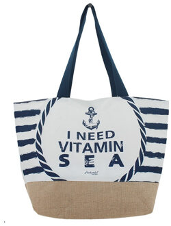 Strandtas I Need Vitamin Sea wit 37 x 53 cm - Strandtassen