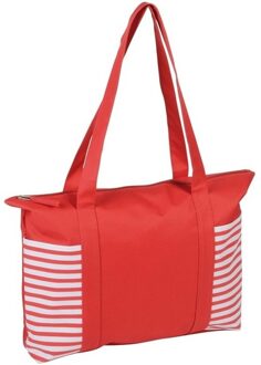 Strandtas met streepmotief - rood/wit - 44 x 31 cm - Strandartikelen beach bags