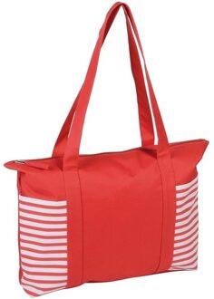 Strandtas met streepmotief - rood/wit - 44 x 31 cm - Strandartikelen - Strandtassen