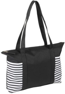 Strandtas met streepmotief - zwart/wit - 44 x 31 cm - Strandartikelen - Strandtassen