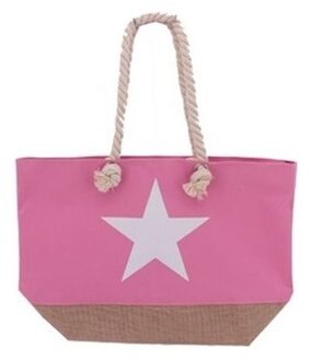 Strandtas roze met witte ster 55 cm - Strandtassen