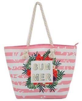 Strandtas roze/wit Summer 54 cm Multi