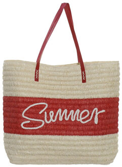 Strandtas Summer rood/beige 38 x 40 cm - Strandtassen