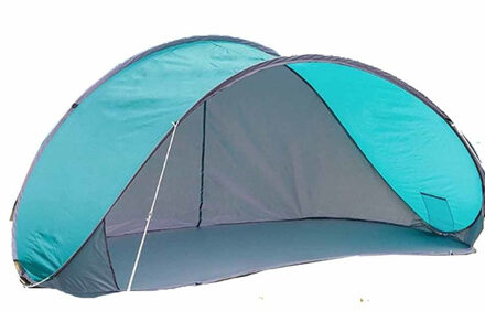 Strandtent / beachshelter - blauw/grijs - 210 x 110 x 90 cm - zonwerend - open voorkant