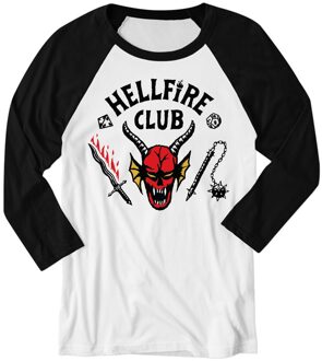 Stranger Things Hellfire Club Unisex Raglan T-Shirt Met Lange Mouwe - Wit / Marineblauw - S