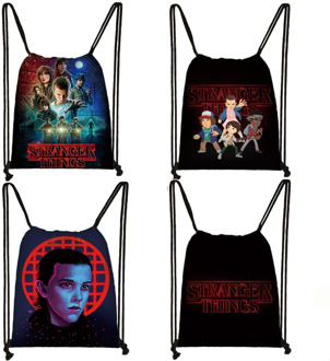 stranger things print drawstring bag teenager boys girls storage bag women men travel bag canvas fashion backpack bookbag