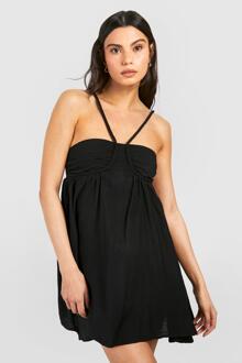 Strap Detail Mini Dress, Black - 10