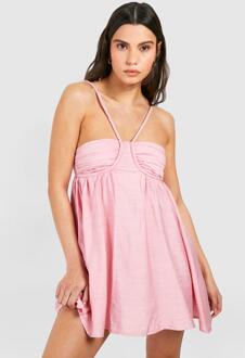 Strap Detail Mini Dress, Pink - 16