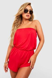 Strapless Jersey Strand Romper, Red - XS