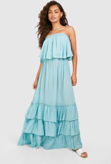 Strapless Maxi Jurk Met Ruches, Blue - 38