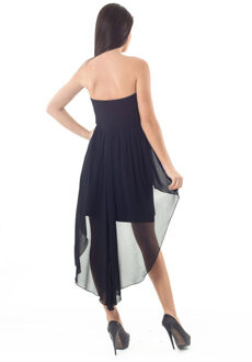 Strapless Sheer Layer Hoog Laag Jurk Zwart