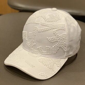 Strass Baseball Cap Bvintage Luxe Vrouw Cowboy Baseball Cap Bloem Patroon Gorras Vrouwelijke Glas Diamant Hoed wit