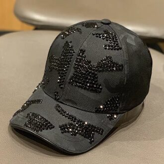 Strass Baseball Cap Bvintage Luxe Vrouw Cowboy Baseball Cap Bloem Patroon Gorras Vrouwelijke Glas Diamant Hoed zwart