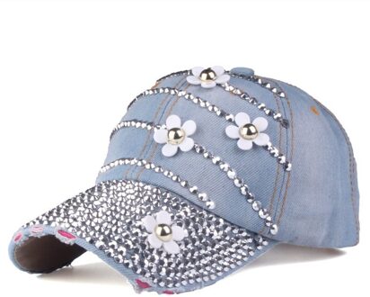 Strass Baseball Cap Met Bloemen Vrouwen Verstelbare Zonnehoed Denim Hip Hop Cap Bone 8 Kleuren licht paars
