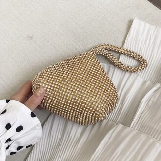 Strass Dames Kleine Tas Koreaanse Mode Trend Handtas Westerse Stijl All-Match Banket Kleine Tas Goud