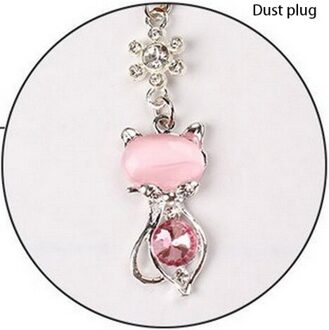 Strass Kat Anti-stof Koptelefoon Stof Plug Voor Iphone Voor Andriod En Universele Mobiele Telefoon Oortelefoon 3.5Mm Dust plug roze