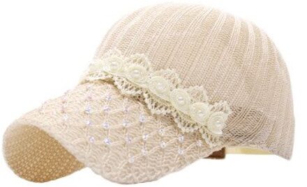 Strass Vrouwen Cap Ademend Mesh Zomer Baseball Cap Bloemen Kant Snapback Vrouwelijke Hoed Gebogen Zonnehoed Casquette Beige