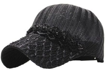 Strass Vrouwen Cap Ademend Mesh Zomer Baseball Cap Bloemen Kant Snapback Vrouwelijke Hoed Gebogen Zonnehoed Casquette zwart