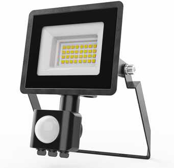 Stratos - LED Breedstraler met bewegingssensor - 10 Watt 735 Lumen - 6500K Daglicht wit licht - IP65 Waterdicht - 15cm Kabel Zwart