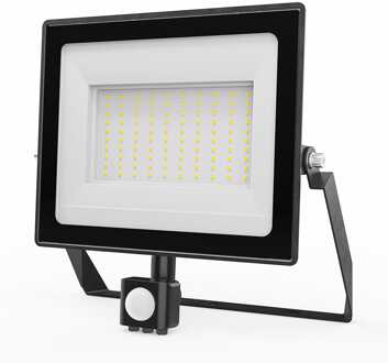 Stratos - LED Breedstraler met bewegingssensor - 100 Watt 8700 Lumen - 6500K Daglicht wit licht - IP65 Waterdicht - 15cm Kabel Zwart