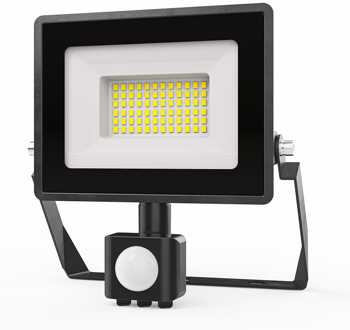 Stratos - LED Breedstraler met bewegingssensor - 30 Watt 2505 Lumen - 6500K Daglicht wit licht - IP65 Waterdicht - 15cm Kabel Zwart