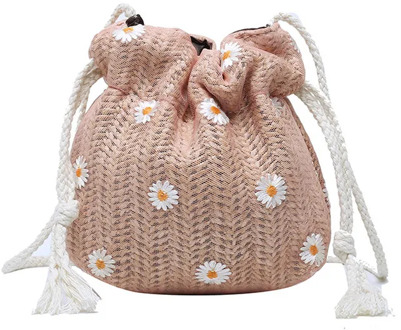 Straw+lace Women Handbag Kid Girl Straw Shoulder Bag Crossbody Small Bag For Children Hand Woven Bohemia Rattan Wicker Beach bag