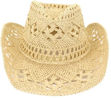 Straw Western Cowboy Hat Hand Made Beach Sunhats Party Sun For Man Woman Curling Brim Cap Sun Protection Unisex Hats geel