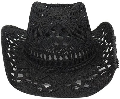 Straw Western Cowboy Hat Hand Made Beach Sunhats Party Sun For Man Woman Curling Brim Cap Sun Protection Unisex Hats zwart
