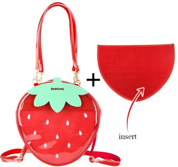 Strawberry Lolita Tas Ita Bag Clear Rugzak Voor Tienermeisjes Schooltas Dames Transparante Rugzak Tas Rood Itabag Pu Leer rood met insert